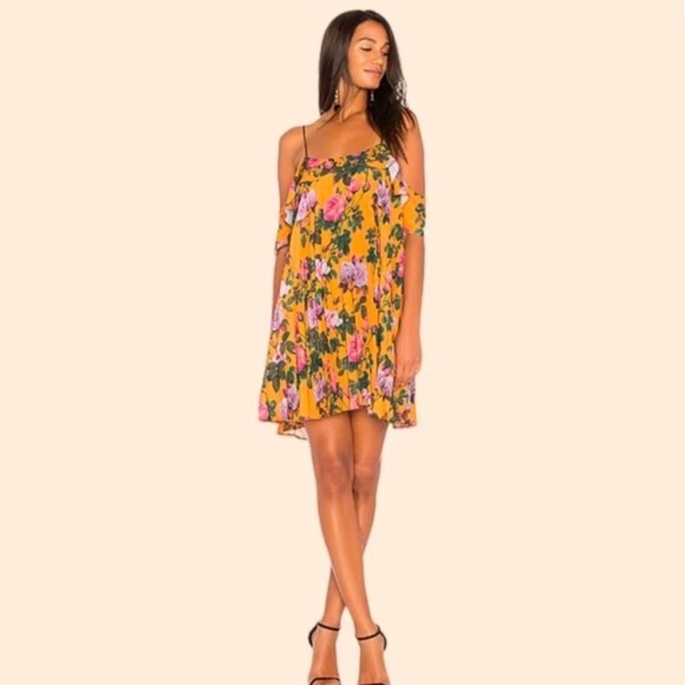 DELFI‎ x Anthropologie Elsa Floral Orange Off Shoulder Pleated Mini Dress Size S